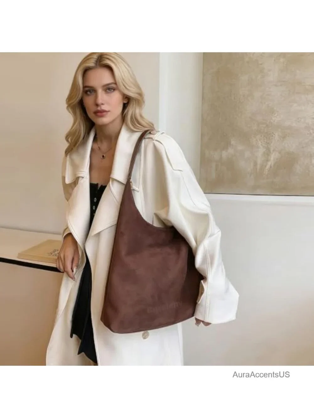 Suede Shoulder Bag Women Large Hobo Tote Purse Zipper